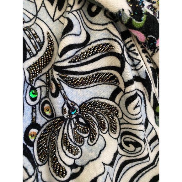 Custo Barcelona Jacket Sweater Multicolor Sz S Full Zip Art Beaded Floral Unique - Picture 7 of 16